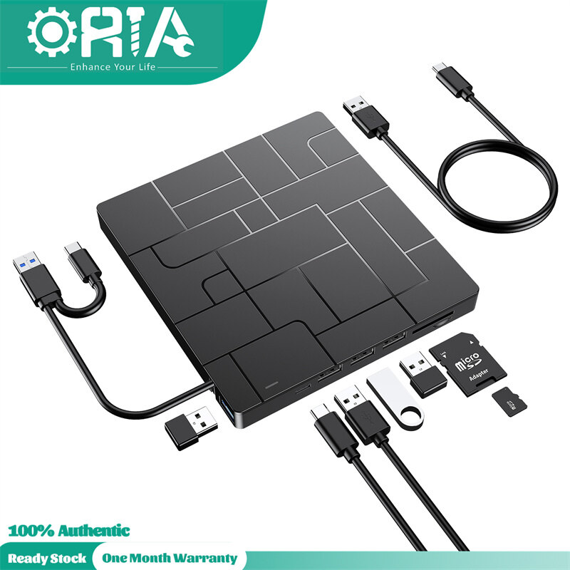ORIA Ổ Đĩa CD/DVD Gắn Ngoài Đa Năng 6 Trong 1 Mở Rộng 4 Cổng USB + Cổng SD + Cổng TF Tương Thích Rộng Cho Windows XP /Windows 7/Windows 8/Windows 10/Linux/Mac hệ Điều Hành