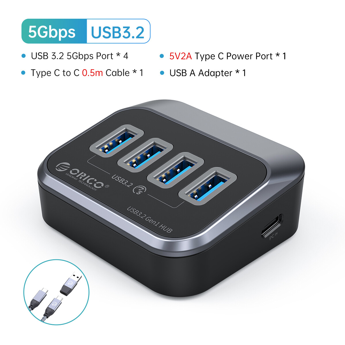 ORICO USB C HUB để đầu đọc thẻ SD 3 cổng USB 3.2 Gen 1 HUB với 5V/2A cung cấp điện Loại C Cổng cho P