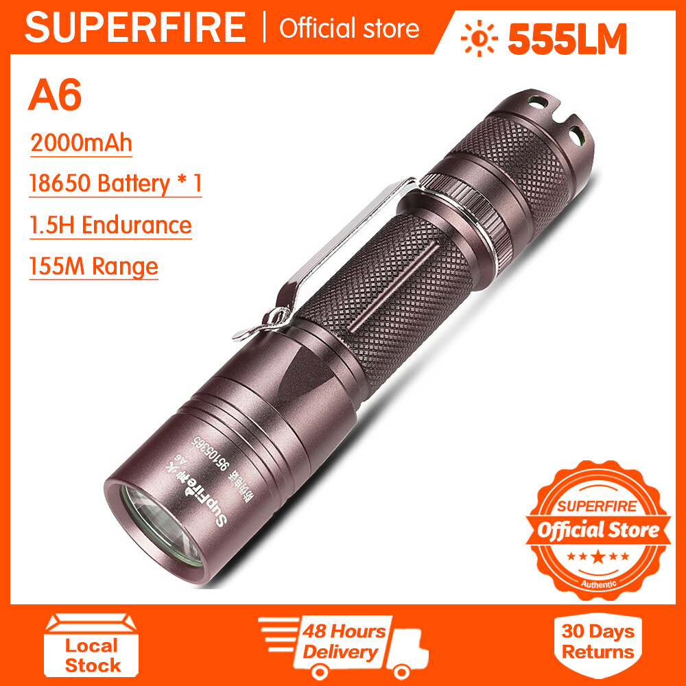 Superfire A6 đèn pin chiến thuật Đèn pin cầm tay bằng hợp kim nhôm nhiều chế độ siêu sáng có thể sạc lại chống nước đi bộ ngoài trời hộ gia đình