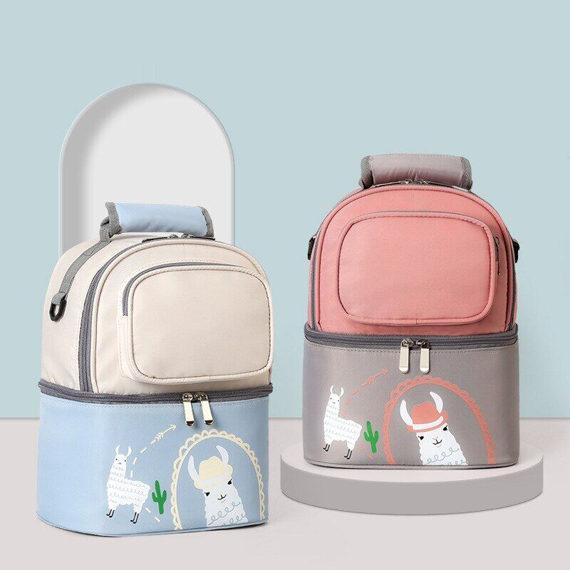 Gambar Double Layer Storage Thermal Bag Portable Baby Bottle Food Insulation Lunch Pouch Breast Milk Preservation Backpack Accessories