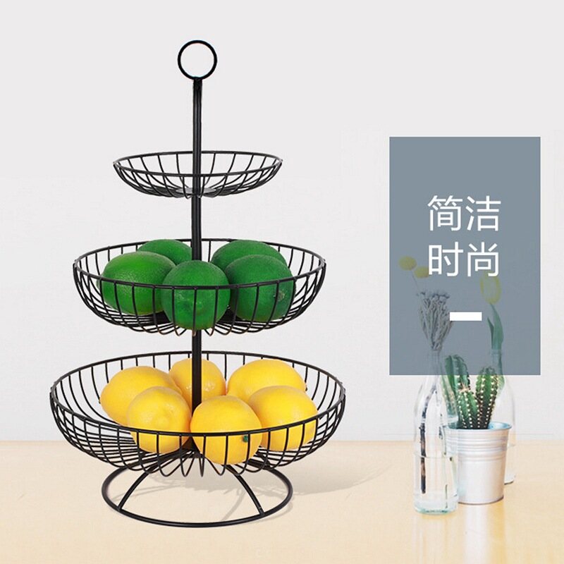 Gambar Three layer Wrought Iron Fruit Basket Cross border European style Living Room Dried Fruit Fruit Plate Home Disassembly Creative Multi layer Fruit Basket