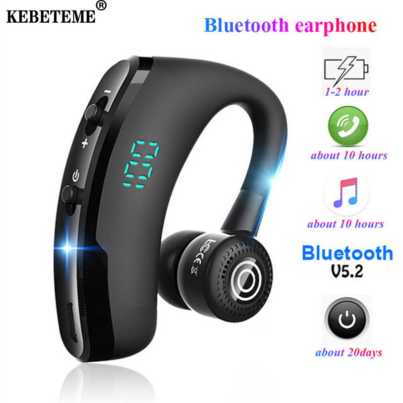 KEBETEME V9S Wireless Bluetooth Earphone Digital Display Business Single