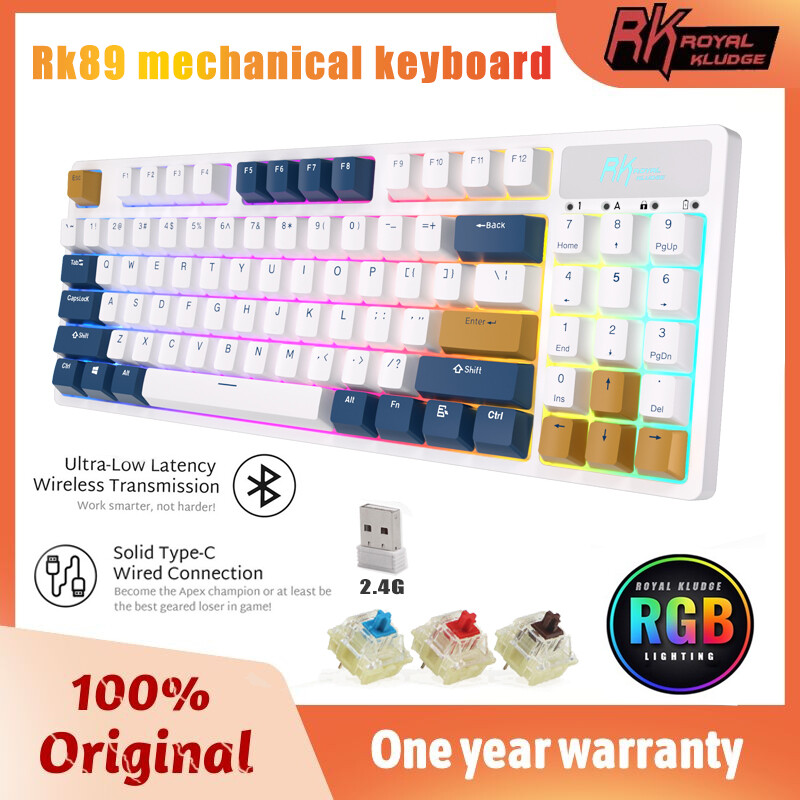 Rk89 89 89 phím rgb bluetooth không dây bàn phím cơ tri-chế độ bt5.0/2.4g/usb hot swappable chơi game bàn phím cho máy tính bảng máy tính để bàn