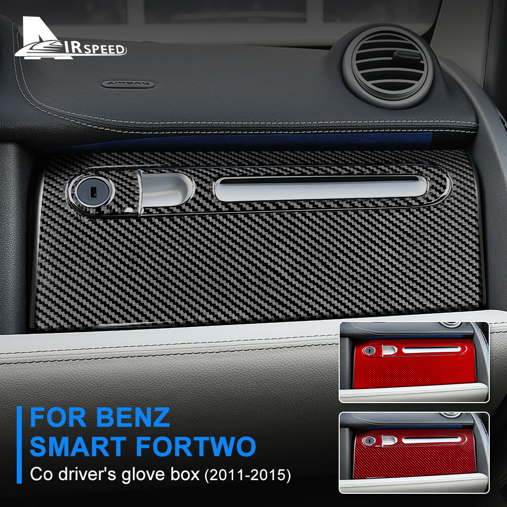 Airspeed Carbon Fiber Covers For Mercedes-Benz Smart Fortwo 2011-2015 Car Front Passenger Storage Box Panel Stickers Co Driver‘s Glove Box Accessories