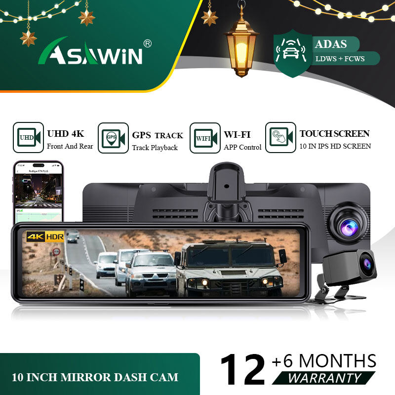 4K WIFI for Toyota Camry 2006 -2024 Rear View Mirror Dashcam GPS ADAS Front And Back For Car DVR Camera Asawin H109 Dual Lens 10" FULL Screen Touch IPS 24H Park Mode ราคา 5,268 บาท*ส่งฟรี