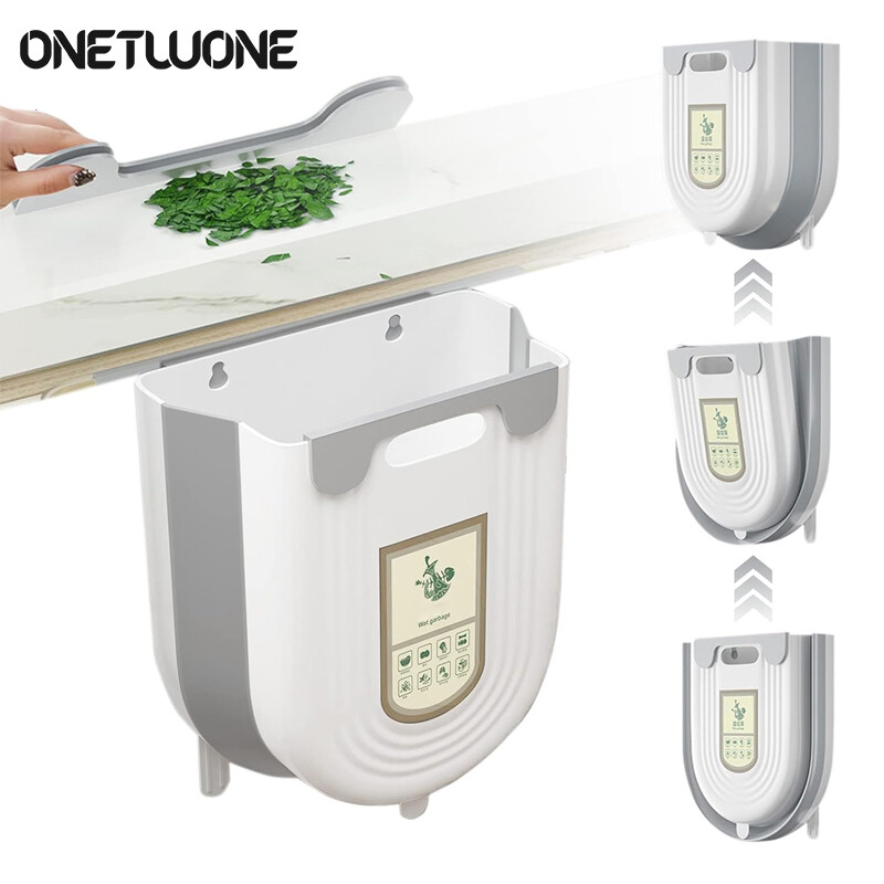 Onetwone 6L/10L Wall mounted Hanging Trash can Kitchen cupboard folding garbage Bin Car Recycling Bins space saving trash can ราคา 66 บาท*ส่งฟรี