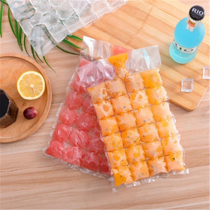 Gambar 100 Pcs 24Grid Disposable Ice Making Bags Ice Cube Tray Mold Makes Glasses Ice Mould Gifts Tray Summer Drinking Tool
