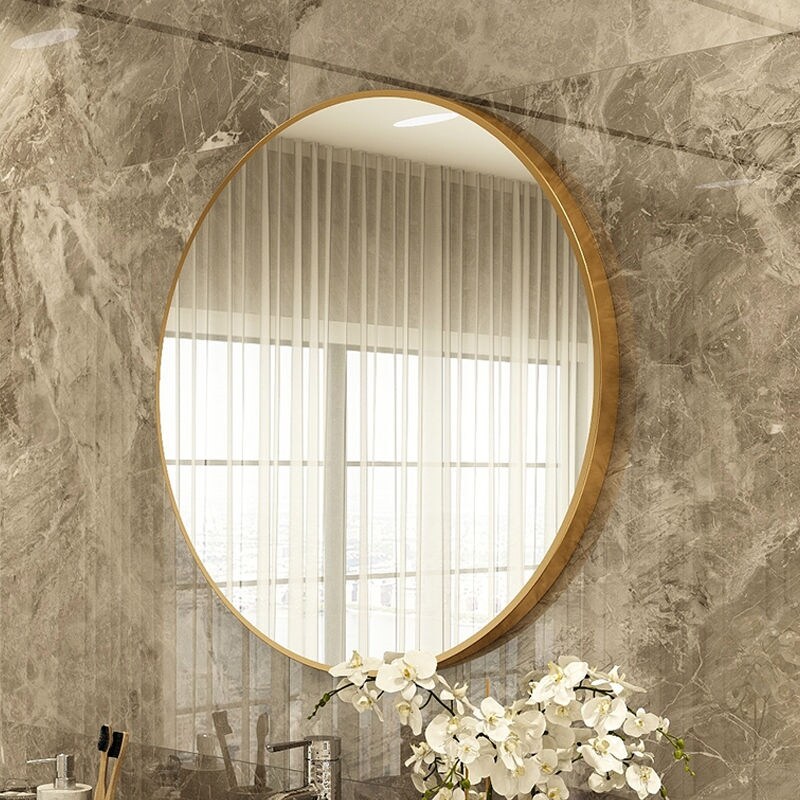 Gambar high quality Aluminum alloy bathroom mirror toilet sticker wall hanging cosmetic mirror toilet toilet bathroom bathroom mirror Nordic style round mirror