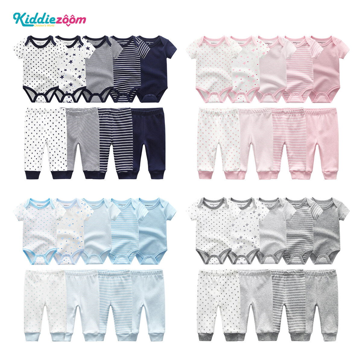 Kiddiezoom 9 Pieces Newborn Baby Clothes Set/Terno Boy Girl Baby Gift Pure Cotton 0-12 Months Include 4 Pieces Baby Pants+5 Pieces Baby Rompers/Jumpsuits/bodysuits