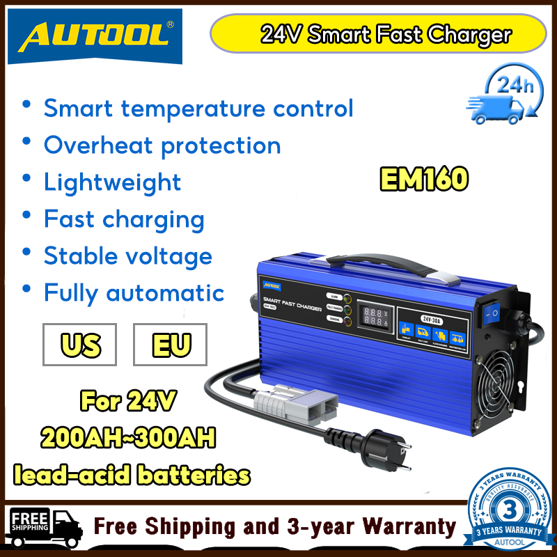 AUTOOL EM160 Smart 24V 30A Car Battery Charger for 200AH-300AH Fast Charger for 8S 24V LiFePO4 Golf ราคา 6,500 บาท*ส่งฟรี