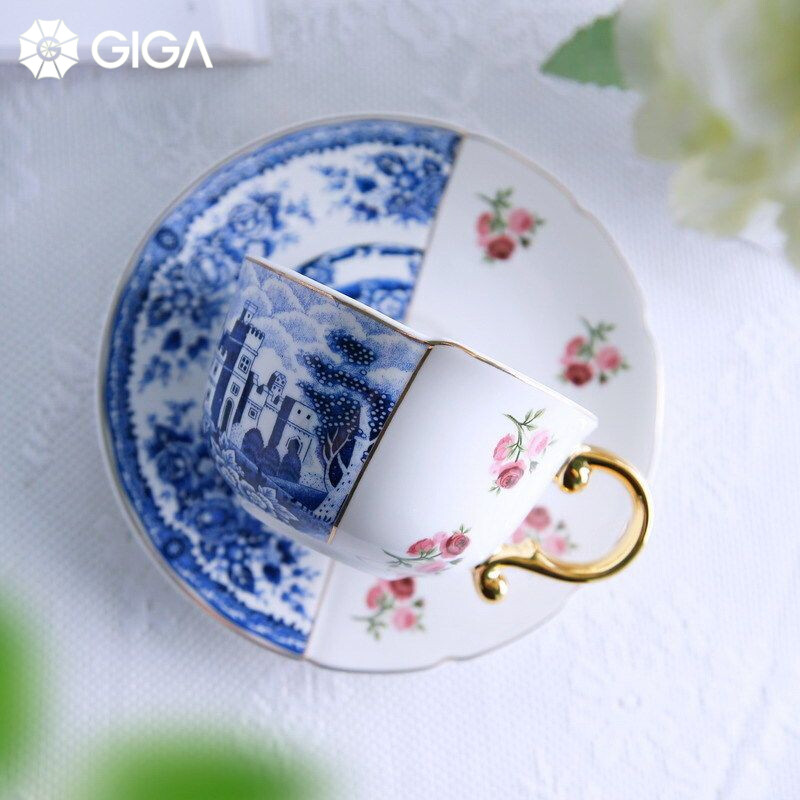 GIGA ESSENTIAL Cốc cà phê châu Âu/đĩa/cốc cổ điển sang trọng/Trà chiều kiểu Anh Cốc cà phê/bộ đĩa/tách trà thơm/Chén trà sữa/đĩa