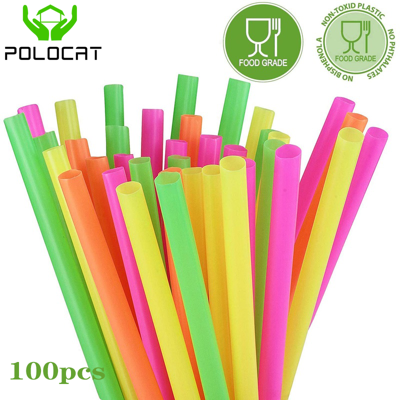 Polocat 100 chiếc ống hút uống nước thẳng bằng nhựa dùng một lần/ống hút phụ kiện đồ uống cocktail tiệc sinh nhật tiệc cưới nhà bếp