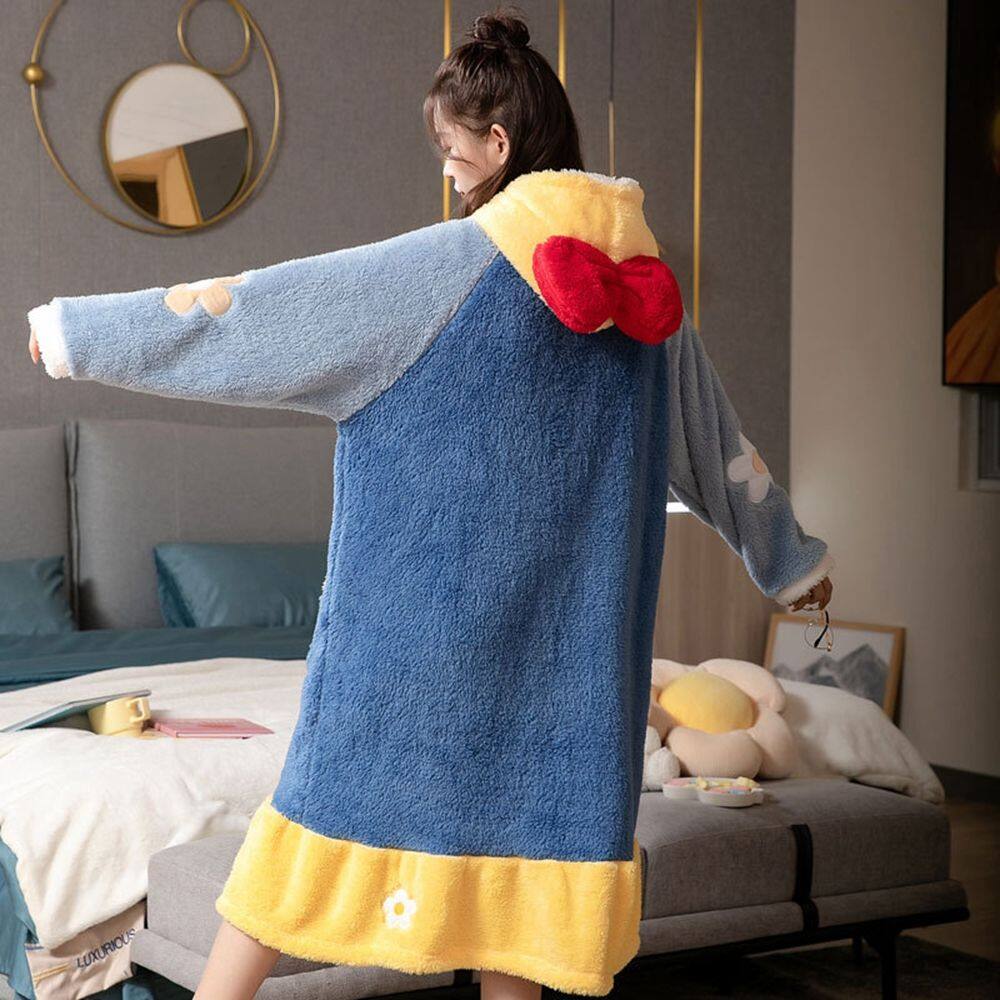 EURITES Đồ Ngủ Nơ Hoa Ấm Áp Thiết Kế Thời Trang Áo Ngủ Pyjama Hoạt Hình Áo Choàng Tắm Mặc Nhà Phong Cách Hàn Quốc Áo Choàng Nữ 10