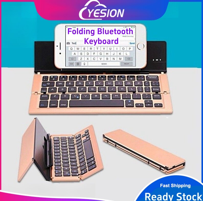 Folding Bluetooth Keyboard Portable Foldable Wireless Keyboard with Aluminum Alloy shell for iPad iPhone Android Devices and Windows Tablets Laptops and Smartphones 