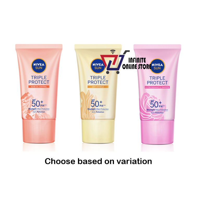 Gambar NIVEA Sun Triple Protect SPF50+ PA+++ (Acne Oil Control   Extra Radiance   Anti Wrinkle) (40ml)