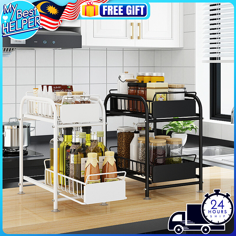 Gambar Newtop storage racks kitchen racks folding kitchen racks floor standing kitchen sliding storage racks cabinet 2 3