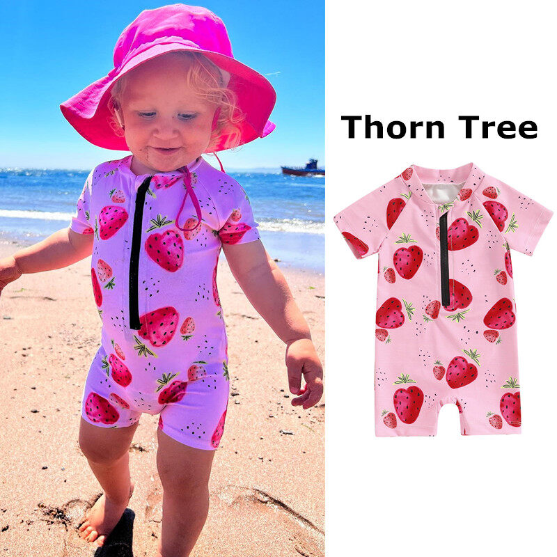 Thorn Tree Baby Girl Swimwear Summer Strawberry Print Short Sleeves