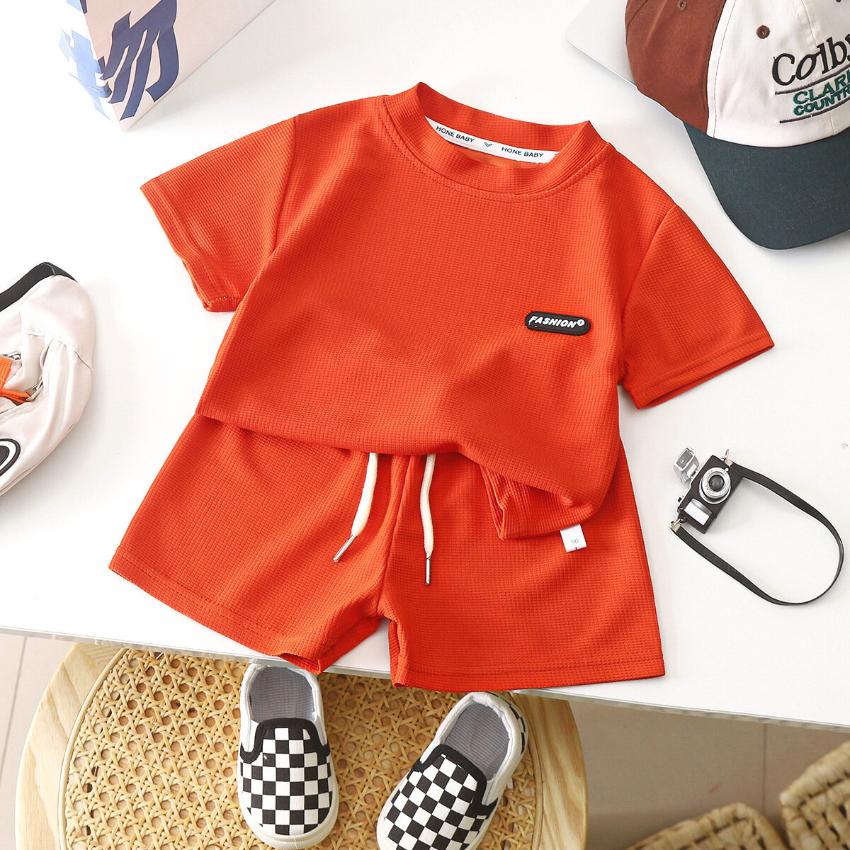 Kids Short Sleeve Clothes Solid Color Set T-shirt Children Boy Fashion Shorts Tshirt Sets Boys Clothing - 4