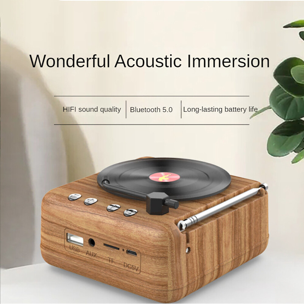 Retro máy quay đĩa hát loa bluetooth không dây Mini BT hộp âm thanh radio FM di động thẻ hỗ trợ TF AUX ổ đĩa USB phát lại