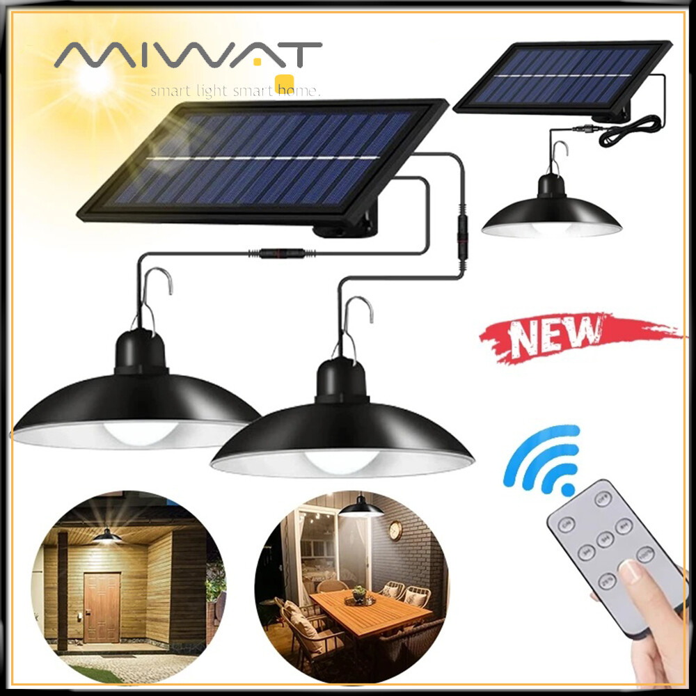 MIWAT Đèn Treo Năng Lượng Mặt Trời LED Lampu Đèn Sân Vườn Chống Nước Ngoài Trời Bóng Đèn Tấm Năng Lượng Mặt Trời Treo Hai Đầu Đèn Trần Nhà Trong Nhà Có Điều Khiển Từ Xa