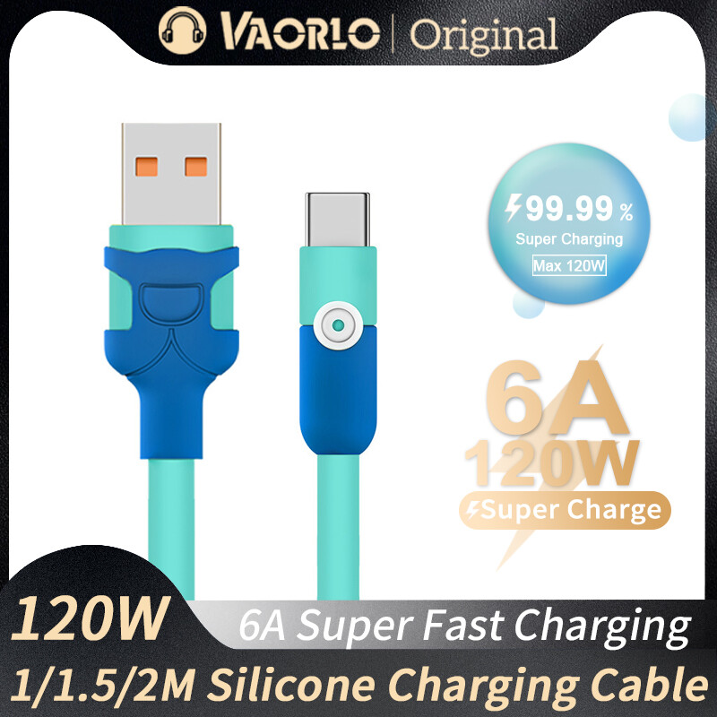 Vaorlo Silicone lỏng 6A 120W Nhanh Chóng Cáp sạc USB Để Loại C Micro-usb Lightning 1/1.5/2M siêu nhanh dây sạc Hỗ Trợ Truyền Dữ Liệu Cho Xiaomi Huawei Oppo Vivo Tương Thích Với sạc Iphone cáp sạc