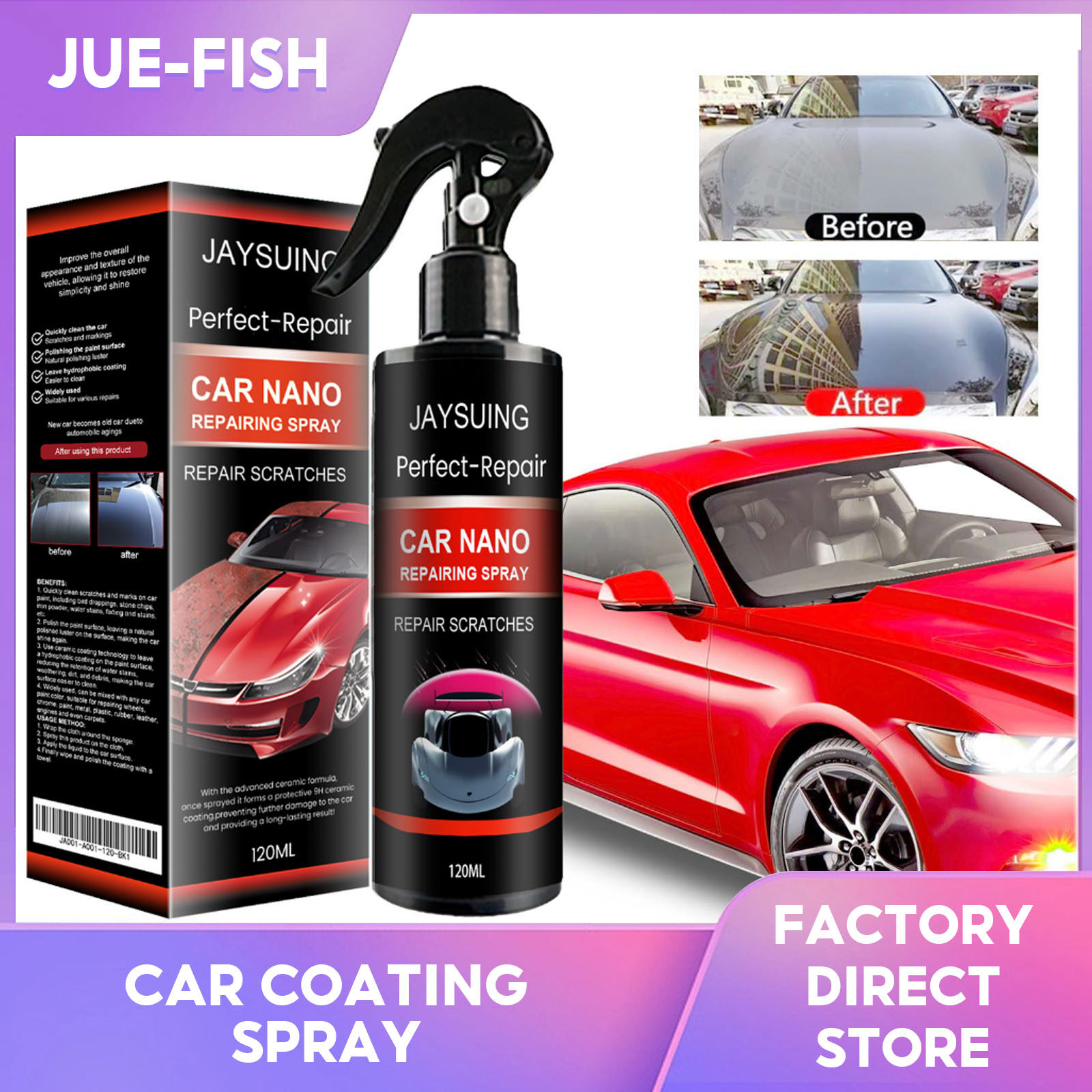 Jaysuing High Protection Quick Ceramic Coating Nano Spray Car Coating Wax Polishing Spray Plastic Refresh Fast Fine Scratch Repair Car Nano Repairing Spray Products Repair Scratches Detailing Coating Agent Glossy Car Cleaning Ceramic Coat for Automobile ราคา 180 บาท*ส่งฟรี