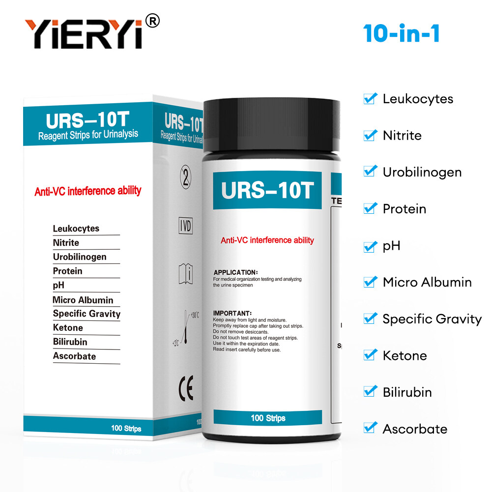 100 Strips pH Tester URS-10T Urinalysis Reagent Strips 10 in 1 Urine Test Strip Anti-vc Interference test Paper