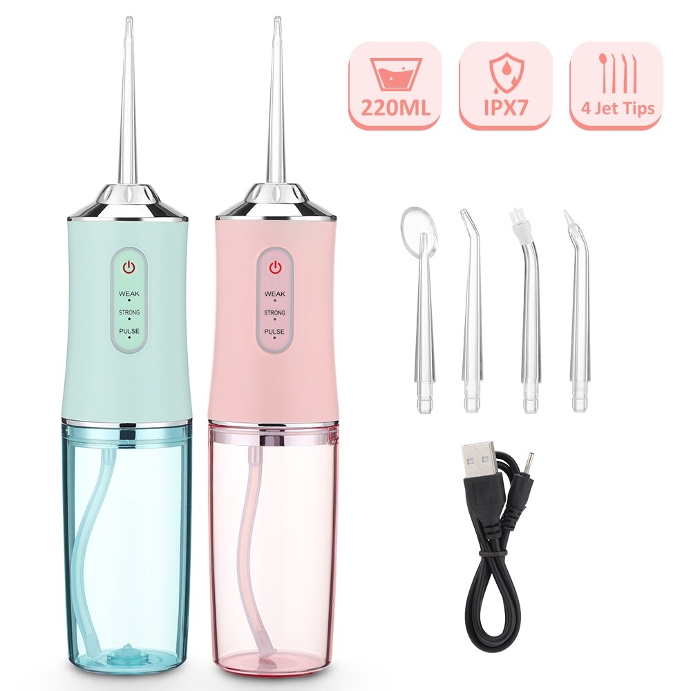 Gambar ?Ready? Portable Oral Irrigator Dental Water Flosser USB Rechargeable Water Floss 1400rpm 3 Modes 220ml Oral Hygiene Teeth Cleaner 4 Jet