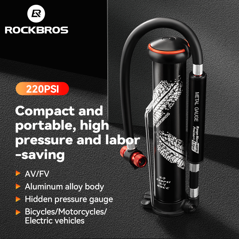 Rockbros mới đi xe đạp bơm 220 PSI MTB xe đạp đường trường bơm lốp đồ bơm lốp xách tay aluminumalloy phụ kiện bơm xe đạp Trọng lượng nhẹ