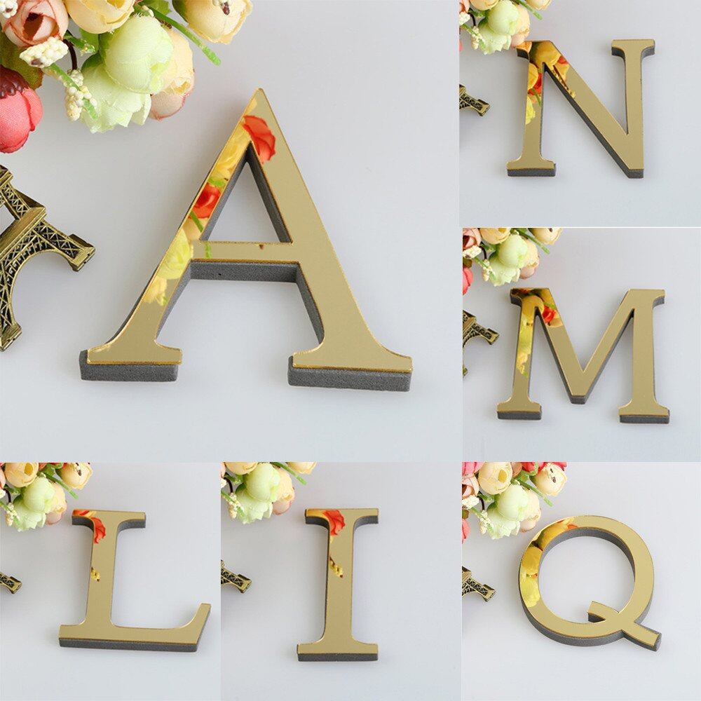Đề can dán tường Acrylic gương 3D Tự làm 26 chữ cái nghệ thuật treo tường dán tường trang trí gia đình