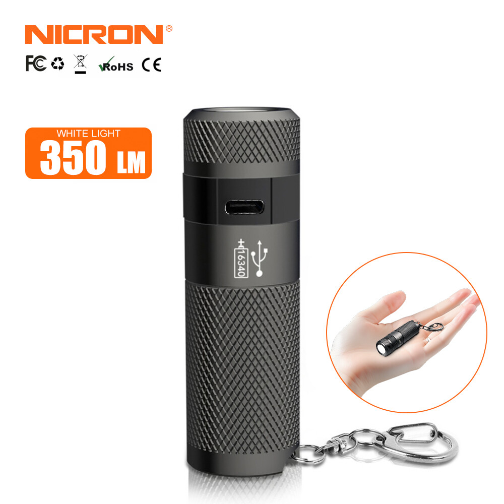 Niccron Đèn pin Led B10 350lumens độ sáng cao Loại-C Đèn pin sạc 100 mét dài hạt khoảng cách Mini Đèn Led IP65 đèn pin chống thấm nước Móc chìa khóa có đèn nhỏ gọn đèn cây 5 chế độ cho hộ gia đình ngoài trời B10