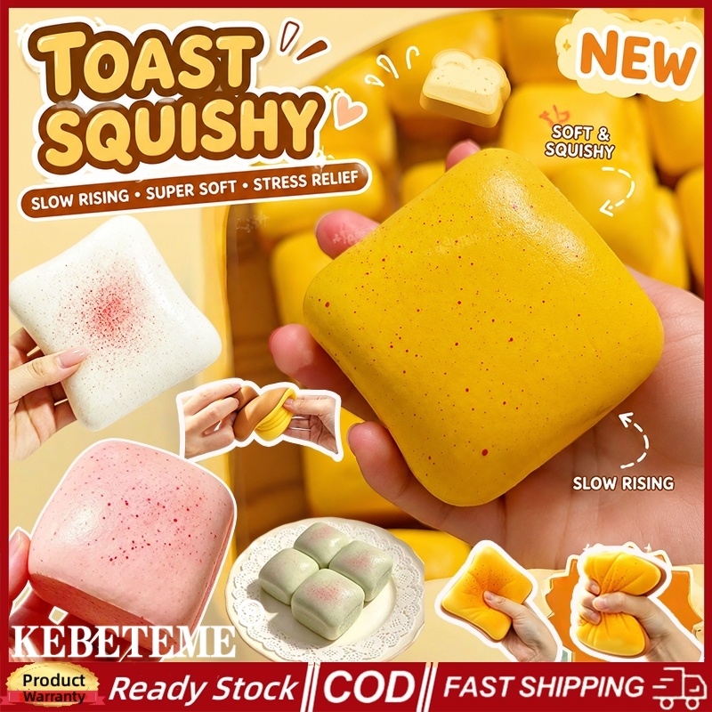 KEBETEME 4PCS Squishy Simulated Square Bread Squeeze Toy Stress Relief Slow Rising Small Toast Sensory Fidget Toys for Anxiety ADHD Kids ราคา 118 บาท*ส่งฟรี