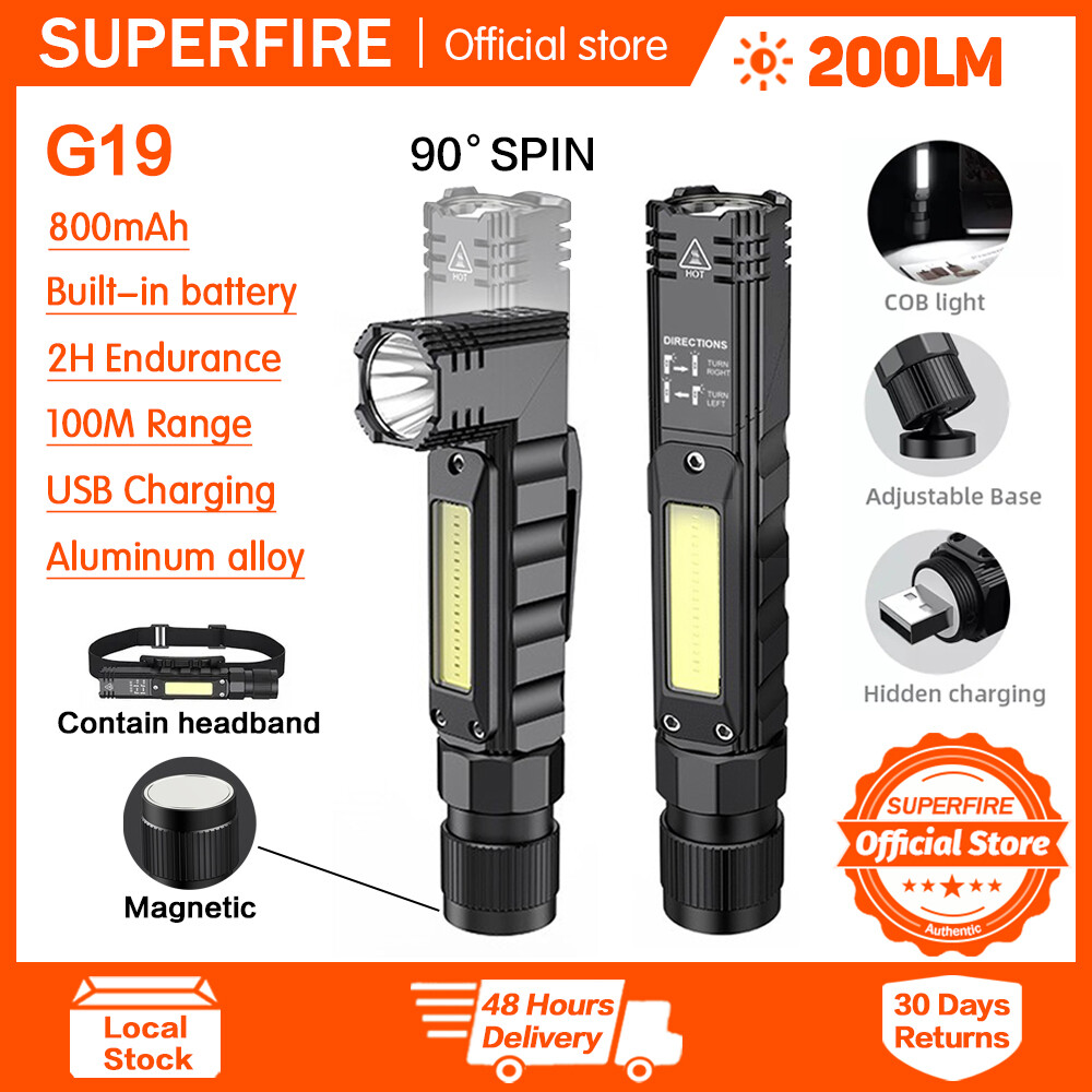Superfire G19/G19-S Đa Chức Năng Đèn Pin Có Thể Sạc Lại 90 Độ Twist Quay Đèn làm việc Đa Chế Độ Chiế