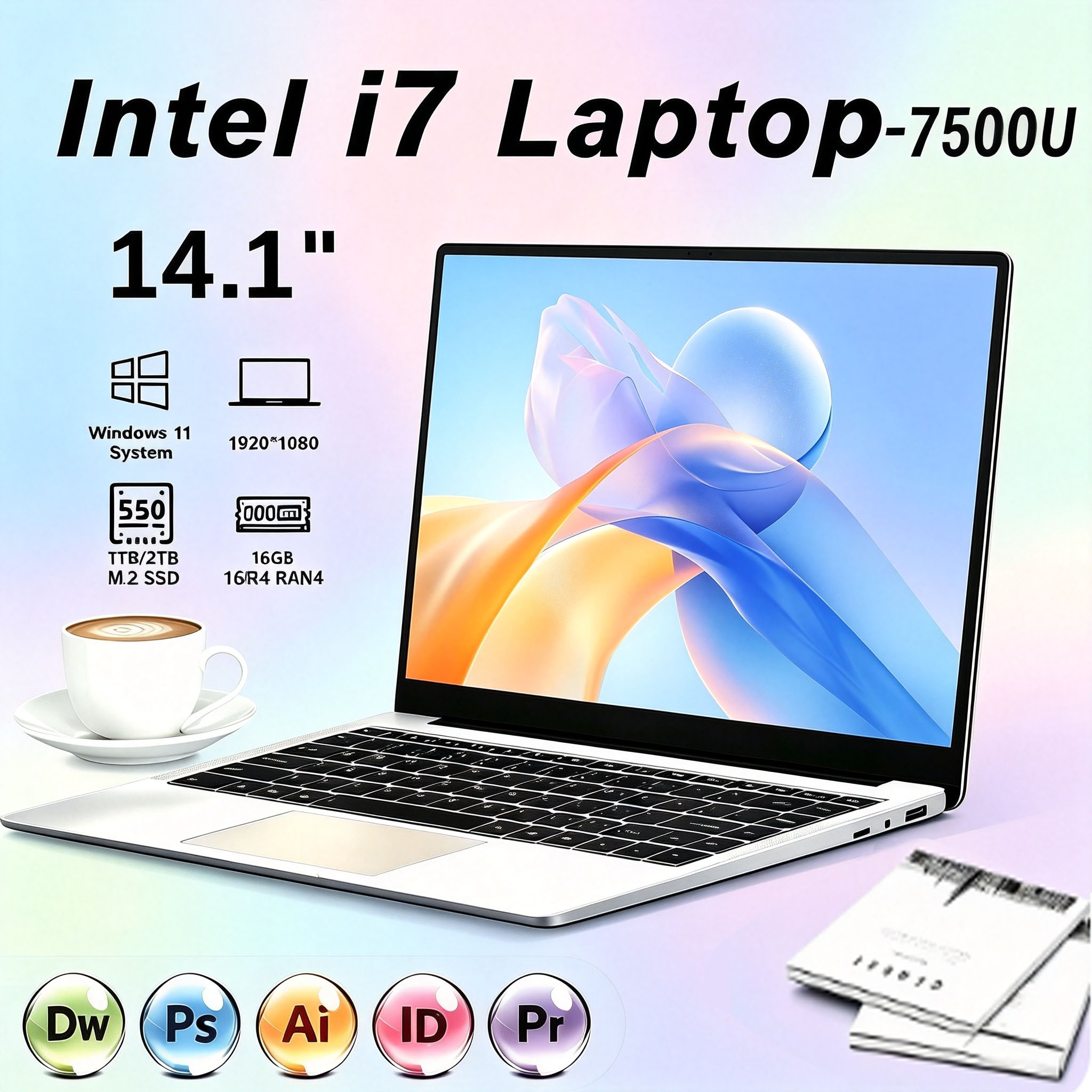 Laptop new original 14.1” inch free Win11 Pro MS office Intel core i7 Notebook Gaming 12GB RAM 512GB 1TB SSD 1920*1080 Office Study Computer | 3-Year Warranty