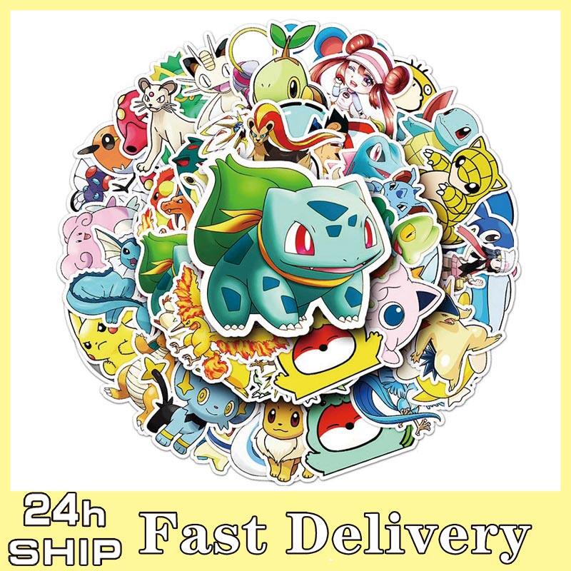 50 miếng dán Pokemon dễ thương Pikachu ván trượt xe đạp Guitar máy tính xách tay trẻ em không thấm nước stiker Đồ chơi Quà Tặng