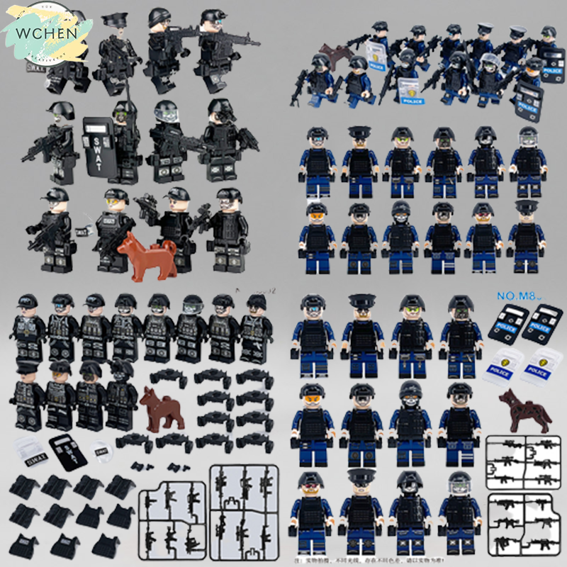 Spot next day delivery12PCS height about 5CM black SWAT building block