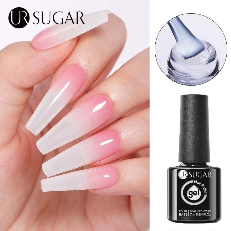 Ur gel màu trắng sữa 7.5ml gel sơn móng tay dài màu hồng trong suốt đầu móng nối dài sơn bóng gel uv led