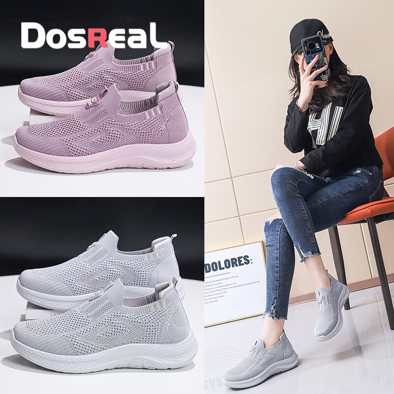 DOSREAL Women's Slip-on Shoes High Quality Sneakers Trendy Casual Sports Running Closed Walking Shoes for Ladies Rubber Shoes ราคา 438 บาท*ส่งฟรี