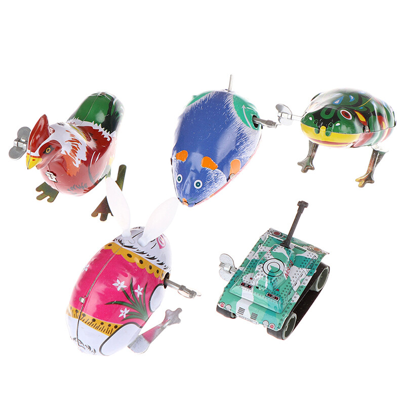 Baito 1 chiếc đồ chơi cổ điển cho trẻ em đồ chơi đồng hồ lên dây cót bằng thiếc đồ chơi thỏ ếch bằng sắt nhảy