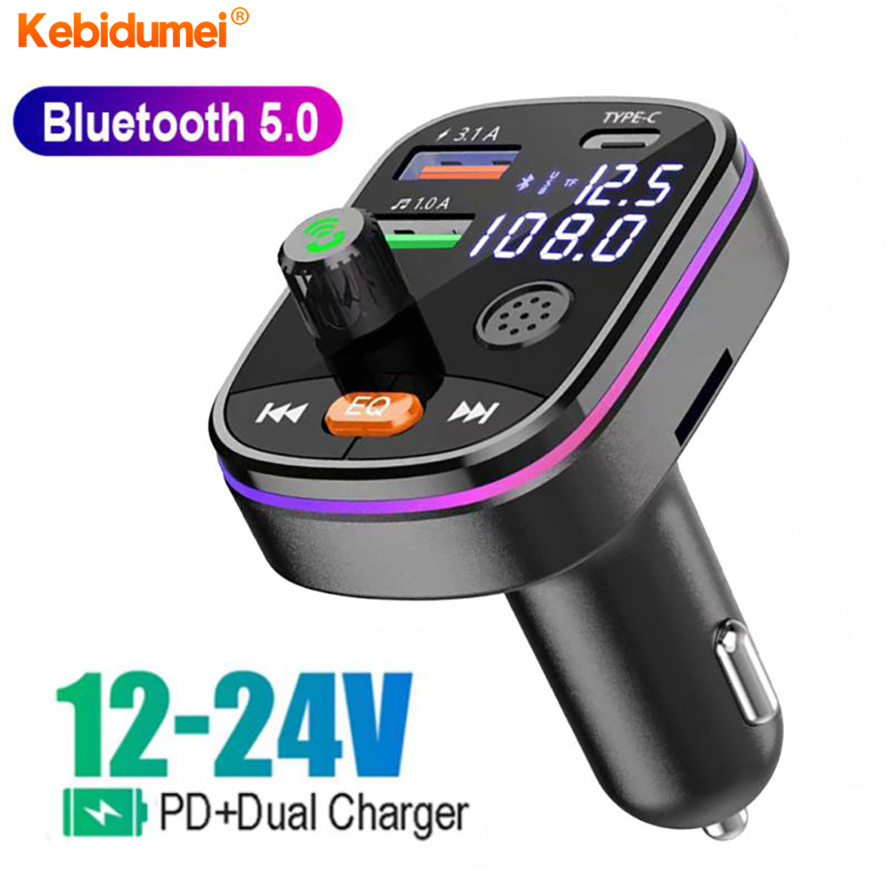 Kebidumei Bluetooth 5.0 FM Transmitter One Key Bass MP3 Player with HD Mic Compatible USB TF Card Music Play USB 3.0 PD Fast Car Chargers ราคา 149 บาท*ส่งฟรี