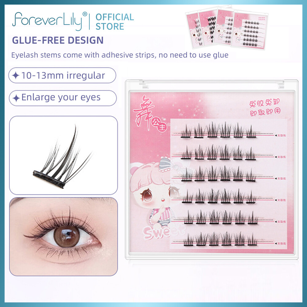 Foreverlily lông mi nối dài tự làm, lông mi không keo 6 hàng 36 chiếc lông mi rời uốn cong dài hỗn hợp C, lông chồn giả lông mi cụm lông mi giả