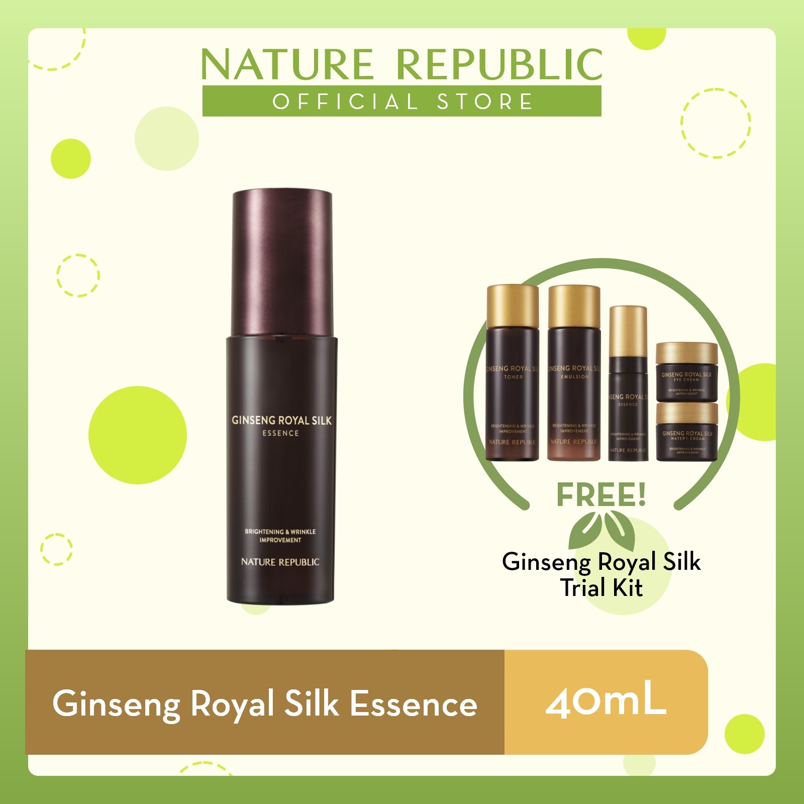 Gambar Nature Republic Ginseng Royal Silk Essence   for Anti Aging (40 mL) + Ginseng Royal Silk Trial Kit ?