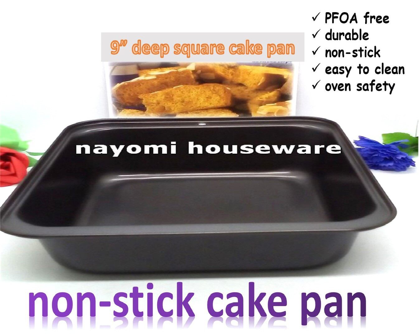 Gambar 1 Piece 9 inches Deep Square Shape Non Stick Cake Pan Baking Tray Best For Toast Bread Butter Cake Banana Cake.Ship Within 6 hours.
