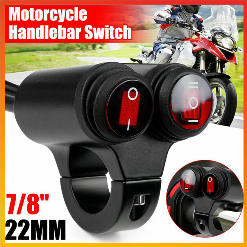 DC12V 22Mm Tay Nắm Mô Tô Kép Nút Công Tắc ON/OFF Nút Kết Nối Công Tắc Bấm Dạng Đẩy Nút Công Tắc Phụ Kiện Xe Máy