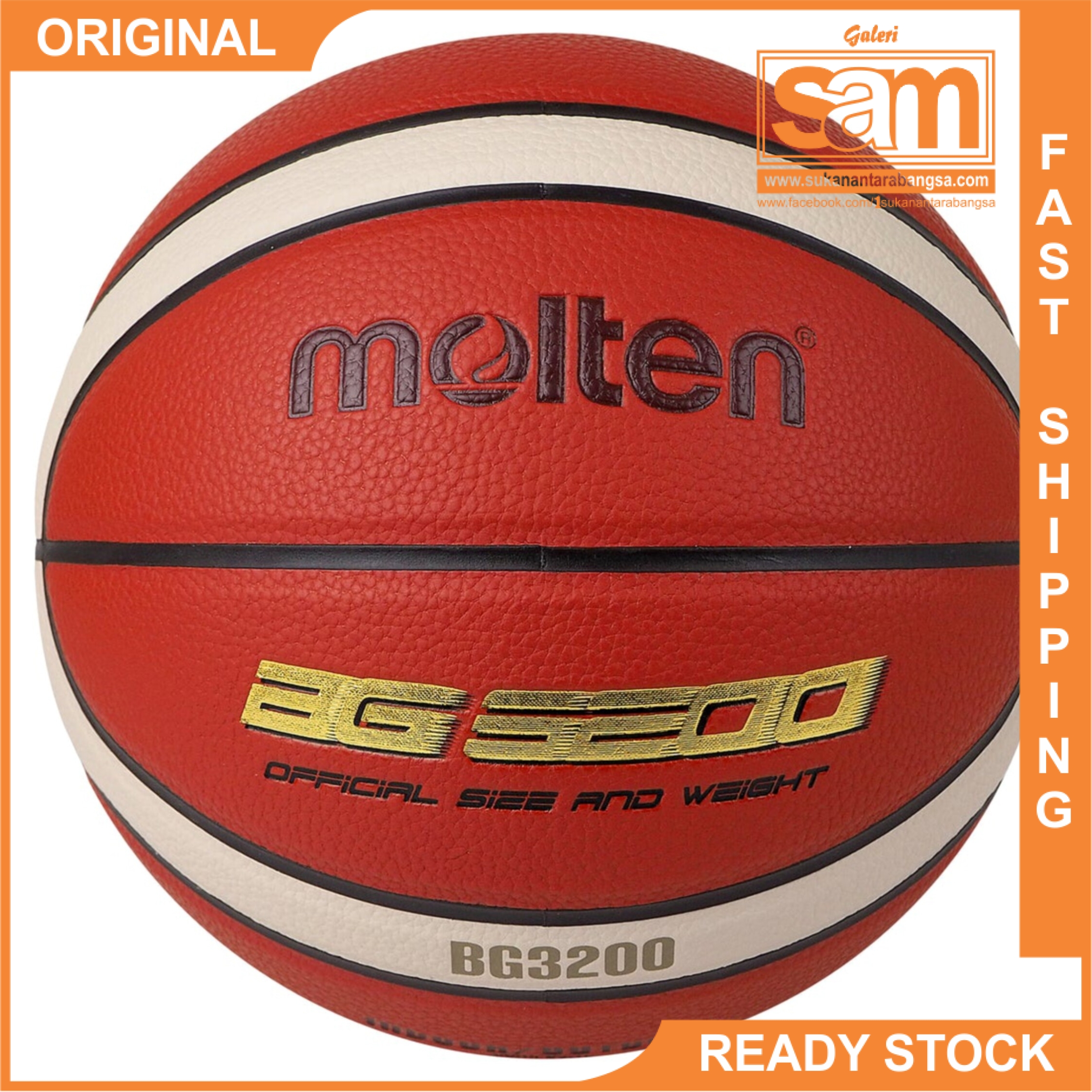 Ballon De Basket Molten BG1600 Caoutchouc – Intérieur/Extérieur, Taille 5/6/7, Orange/Ivoire – Prise En Main & Contrôle Top