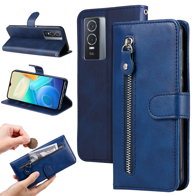 Custodia Portafoglio SEAHAI In Pelle Per Vivo Y76 5G / Y76s / Y74s – Antiurto Con Slot Per Carte E Supporto Magnetico (blu)