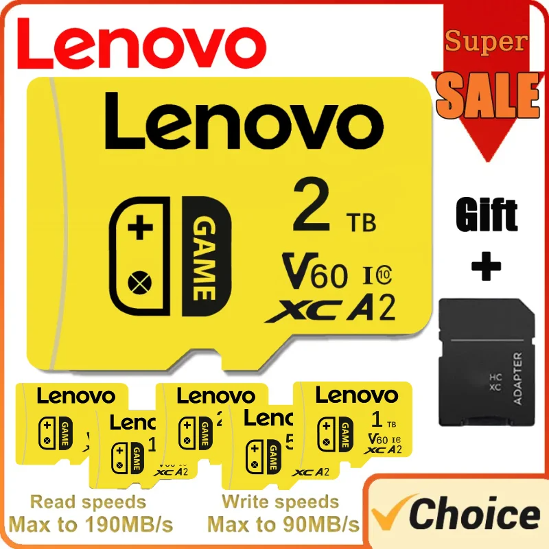 Lenovo Original SD Micro TF Card 2TB SD Card 1TB Class10 High Speed Memory Card 128GB Driving Recorder Cameracart ราคา 159 บาท*ส่งฟรี