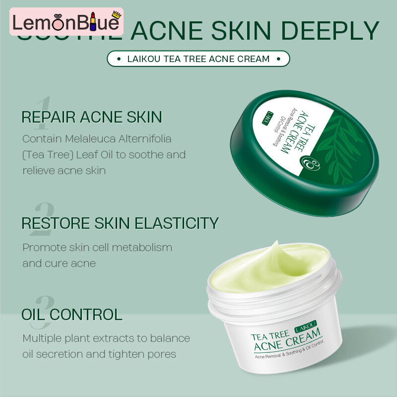 Gambar LemonBlue 20g Tea Tree Anti Acne Face Cream Oil Control Shrink Pores Cream Nourish Oil Control Shrink Pores Cream 20g Nourish Whitening Acne Scar Remove Face Skin Care Tea Tree Anti Acne Face Cream