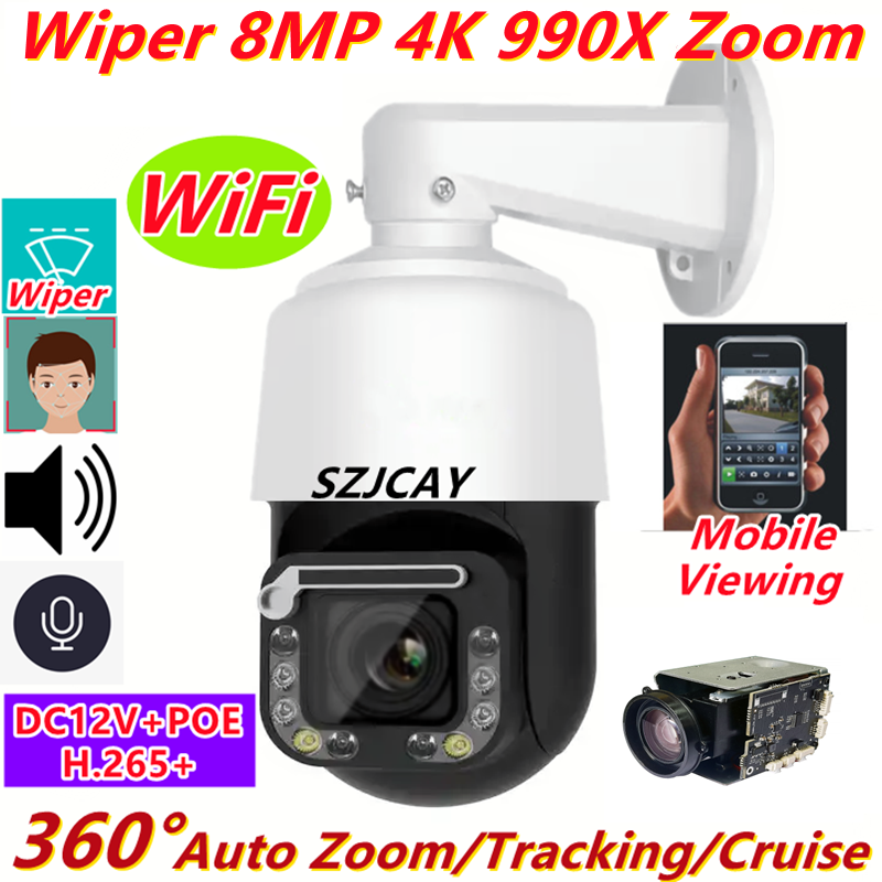 8MP PoE gạt nước dạng bán cầu tốc độ cao Wifi PTZ IP Camera Ngoài Trời Ai con người theo dõi 4k Camera không dây RTSP 30x zoom quang học màu máy ảnh