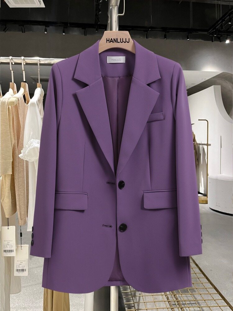 Spring and Autumn suit jacket, women's plus size women's wide leg pants set, fat MM 200 pounds, purple loose fit ราคา 1,623 บาท*ส่งฟรี